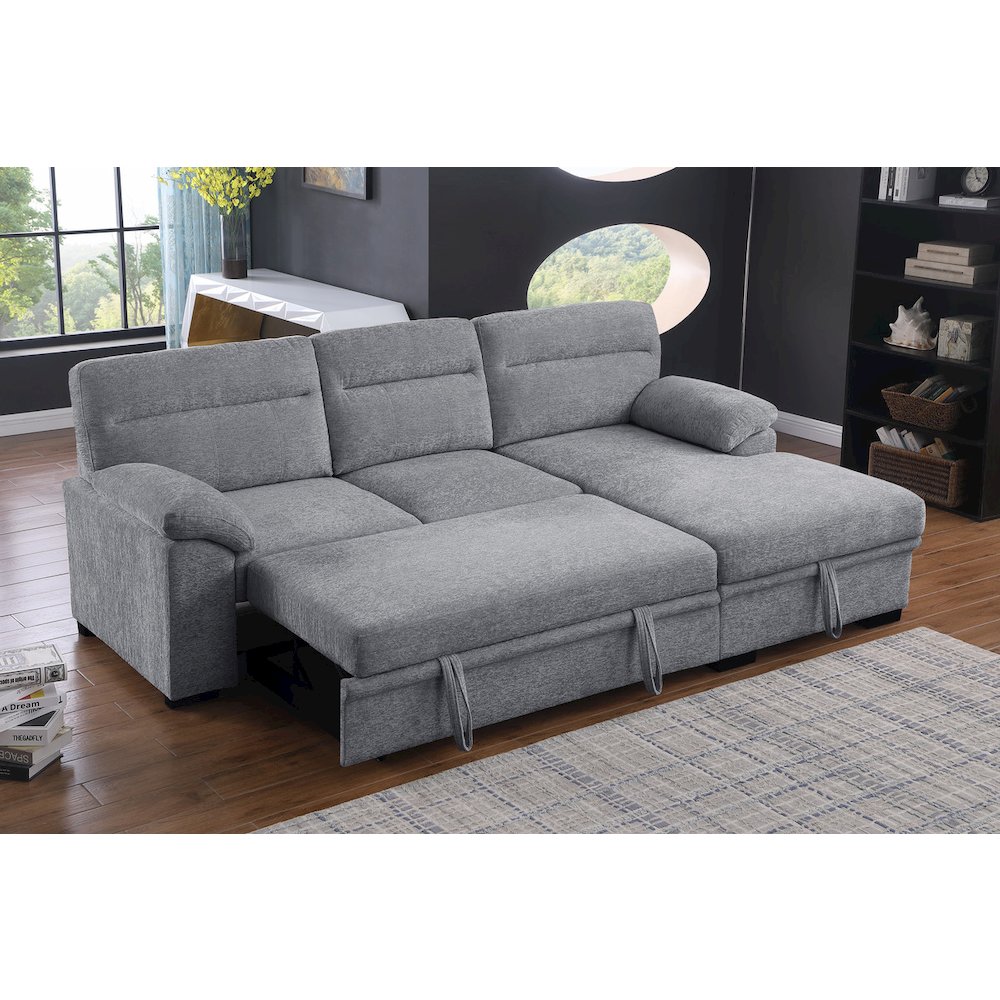 94″W Light Gray Chenille Fabric Sleeper Sectional Sofa with Right-Facing Chaise