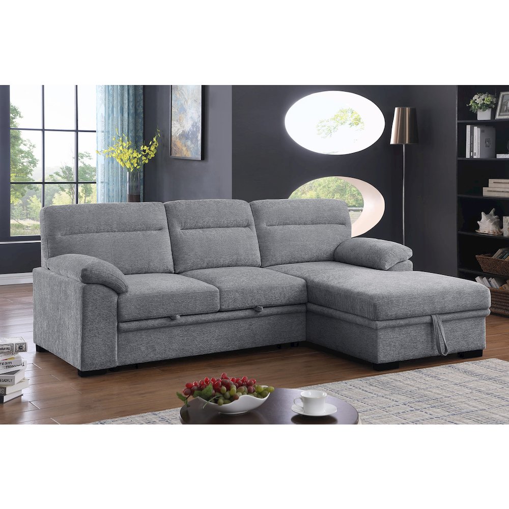 94″W Light Gray Chenille Fabric Sleeper Sectional Sofa with Right-Facing Chaise