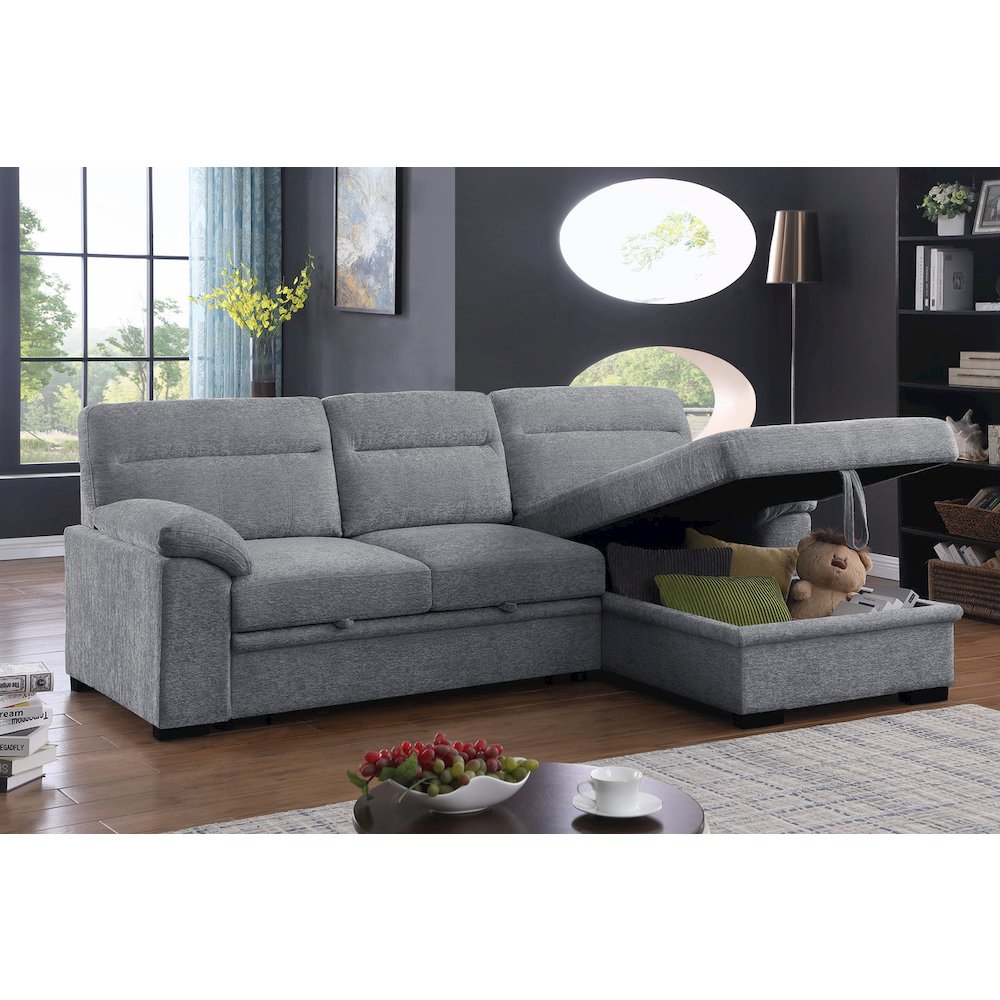 94″W Light Gray Chenille Fabric Sleeper Sectional Sofa with Right-Facing Chaise