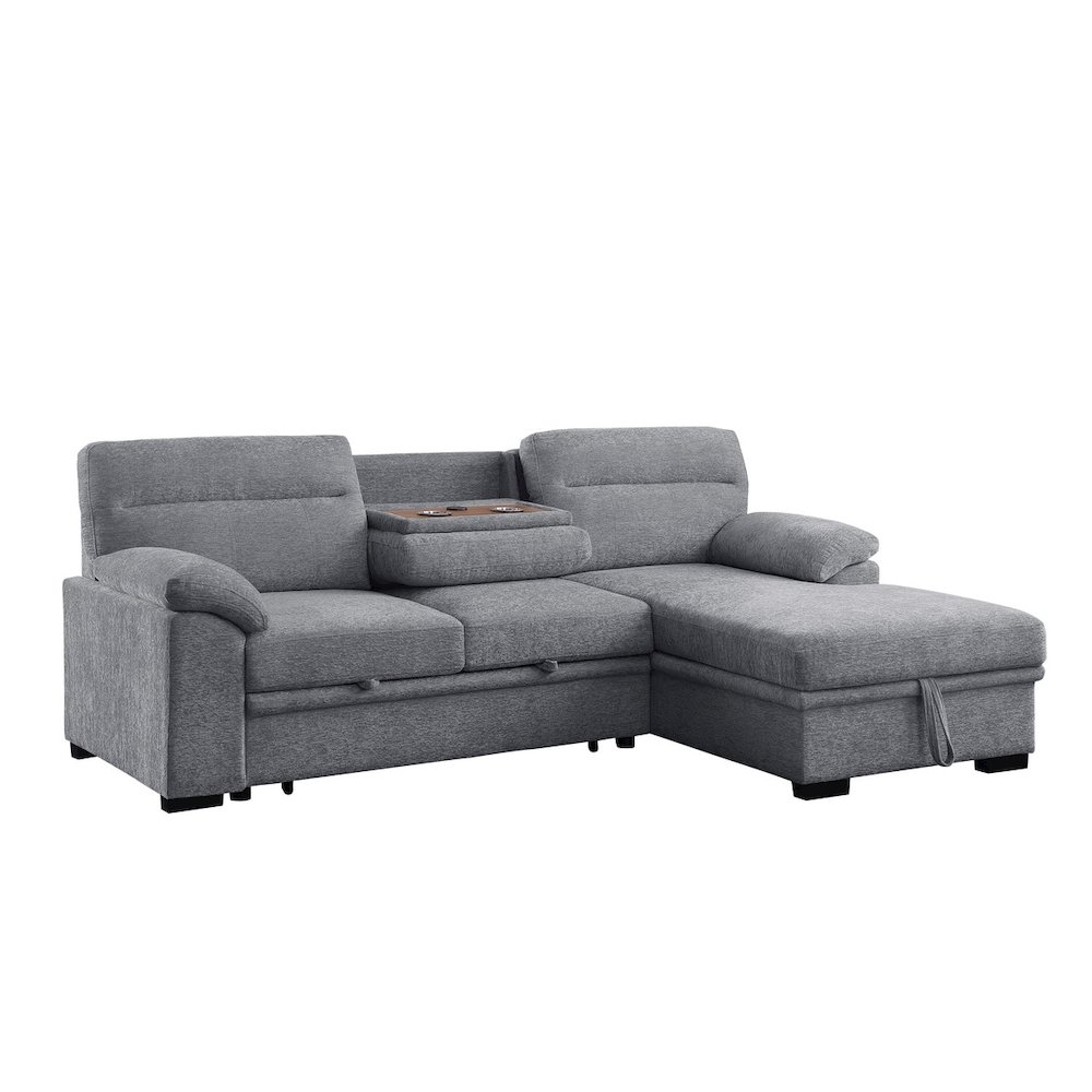 94″W Light Gray Chenille Fabric Sleeper Sectional Sofa with Right-Facing Chaise