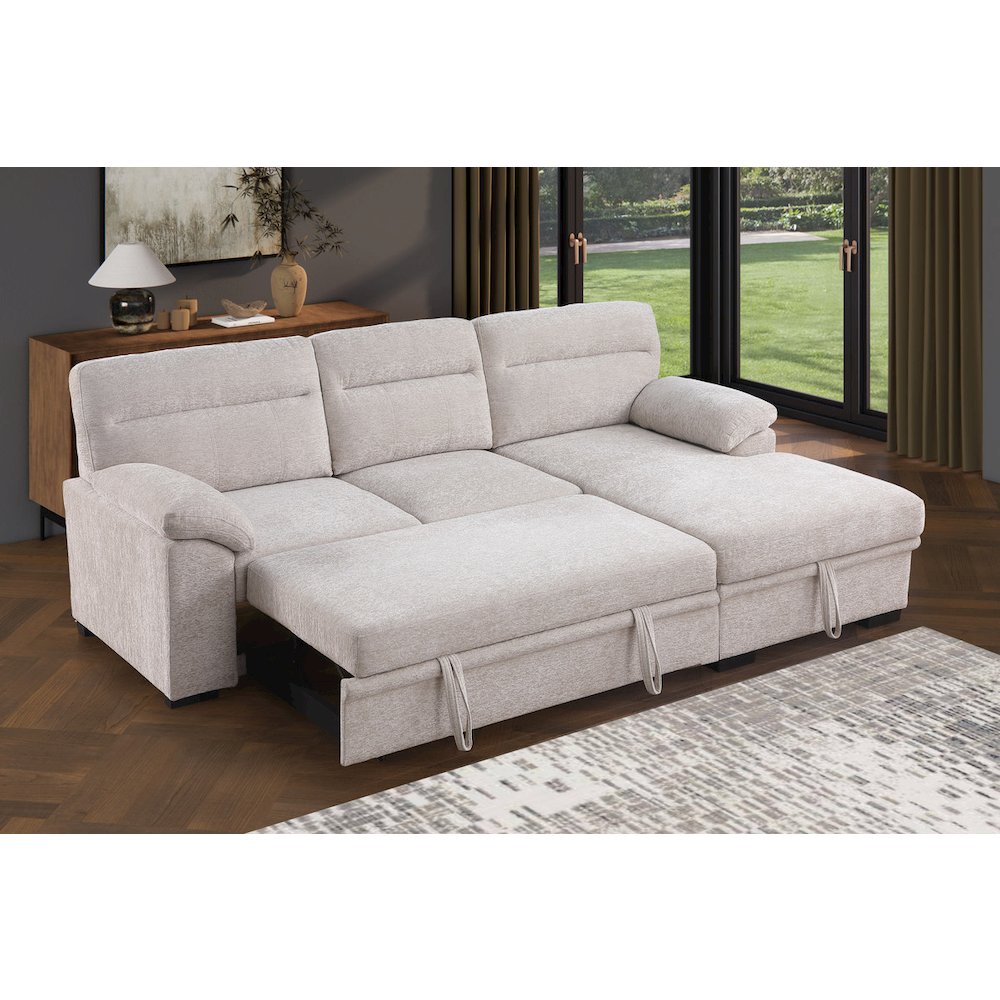 Kipling II 94″W Beige Chenille Sleeper Sectional Sofa with Right-Facing Chaise