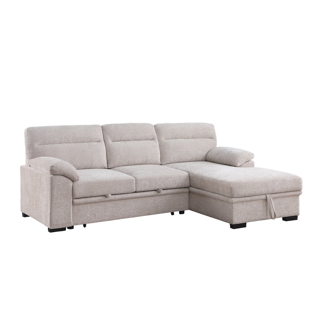 Kipling II 94″W Beige Chenille Sleeper Sectional Sofa with Right-Facing Chaise