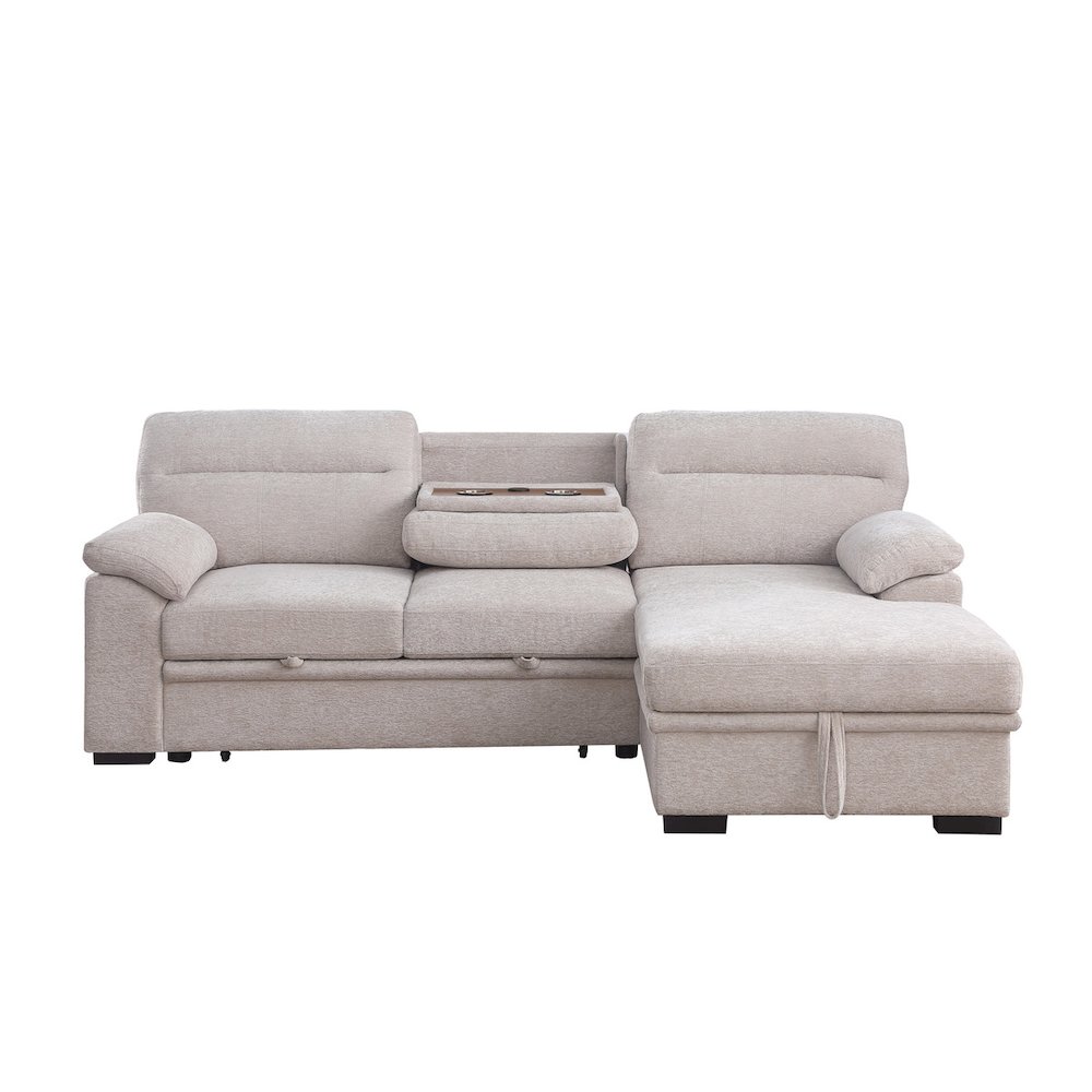 Kipling II 94″W Beige Chenille Sleeper Sectional Sofa with Right-Facing Chaise