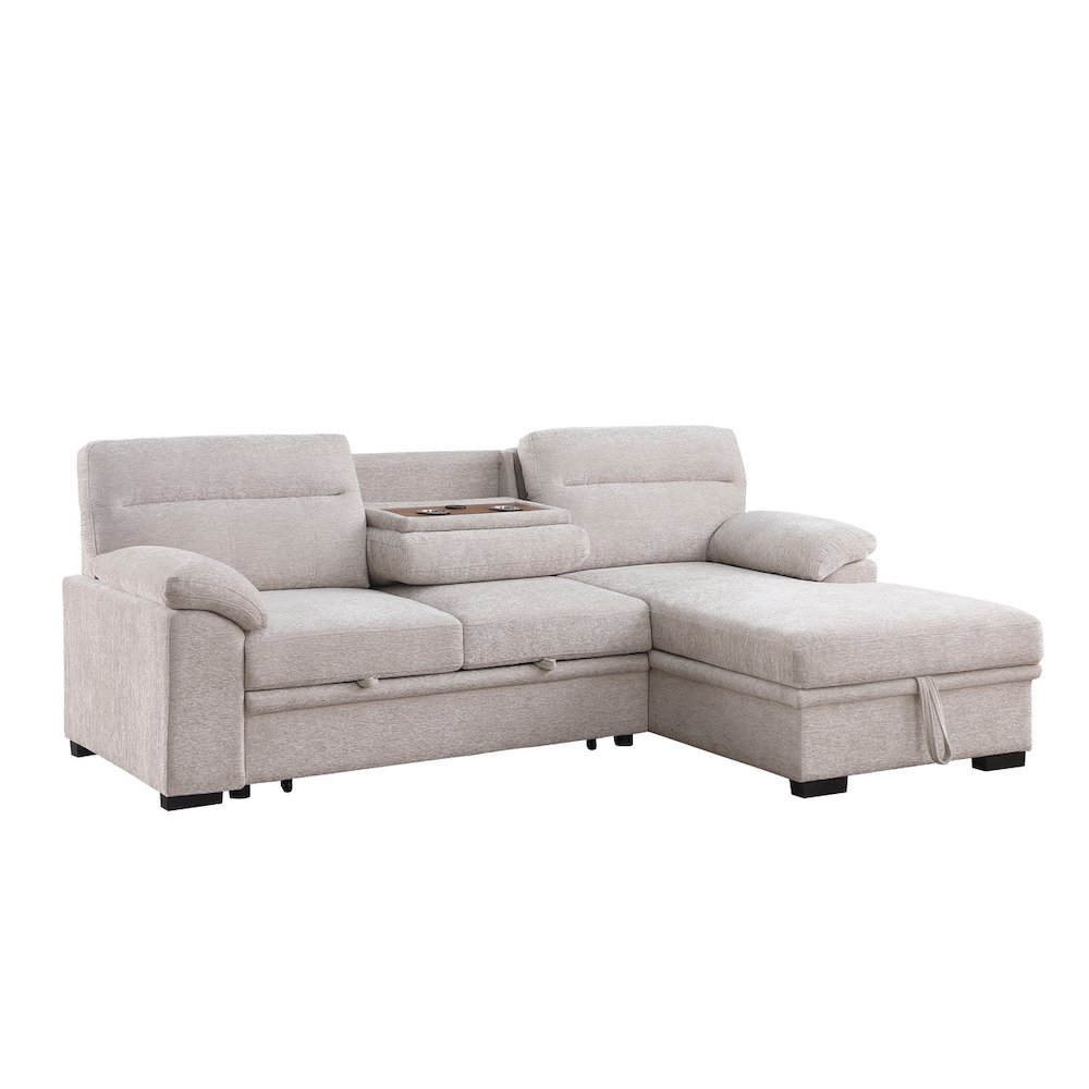 Kipling II 94″W Beige Chenille Sleeper Sectional Sofa with Right-Facing Chaise