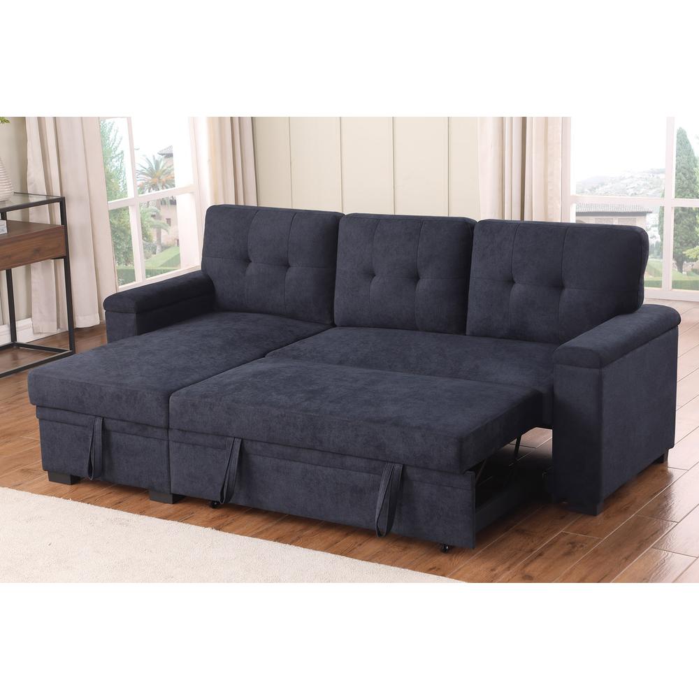 84.5″W Dark Gray Woven Fabric Reversible Sleeper Sectional Sofa