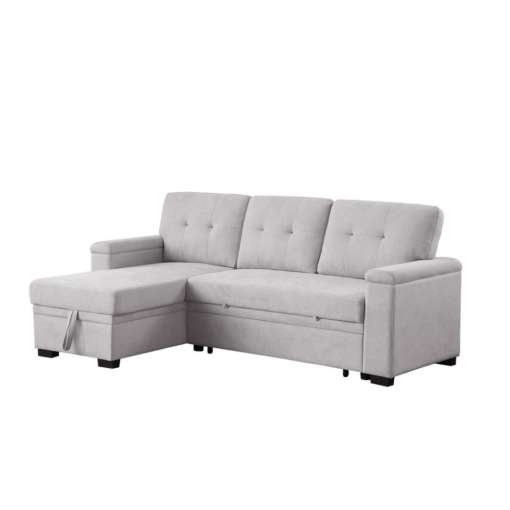 84.5″W Light Gray Woven Fabric Reversible Sleeper Sectional Sofa