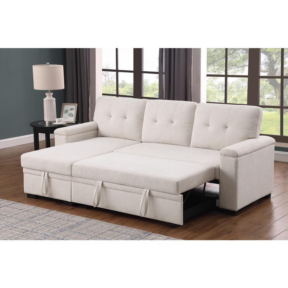 84.5″W Beige Woven Fabric Reversible Sleeper Sectional Sofa