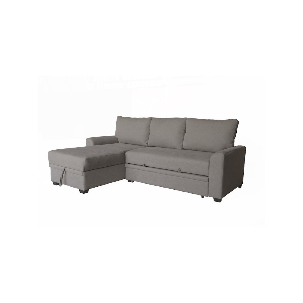 90.5″W Brown Flannel Fabric Sleeper Sectional with Left-Facing Storage Chaise