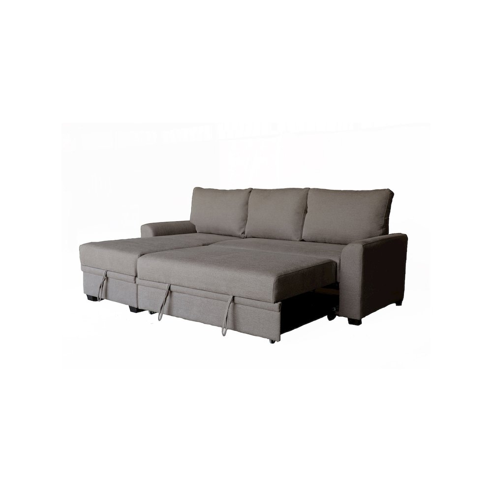 90.5″W Brown Flannel Fabric Sleeper Sectional with Left-Facing Storage Chaise
