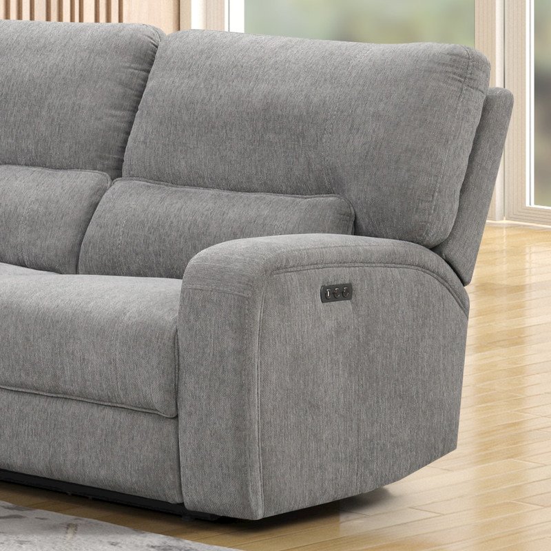 Anthony 114″ Wide Light Gray Chenille Fabric Power Reclining Sectional