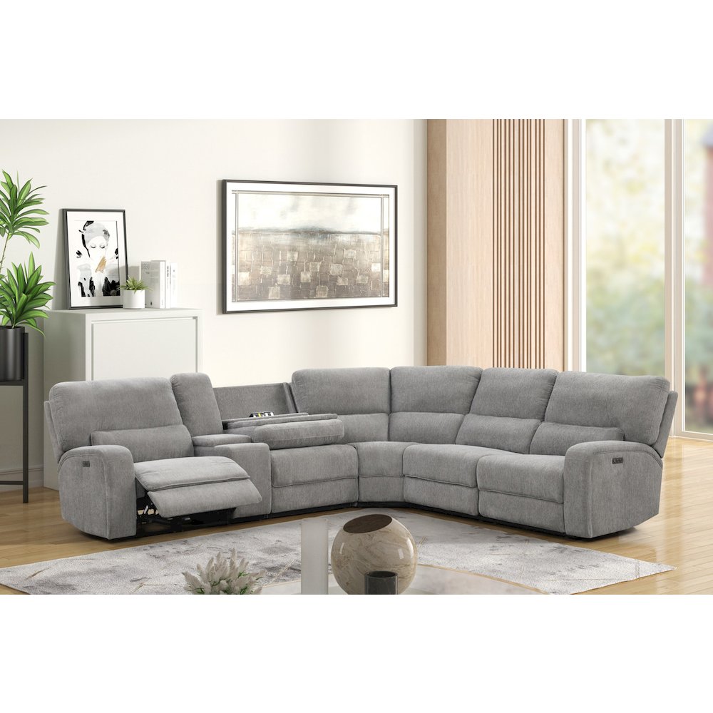 Anthony 114″ Wide Light Gray Chenille Fabric Power Reclining Sectional