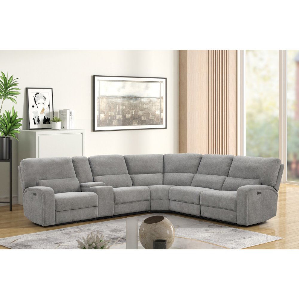 Anthony 114″ Wide Light Gray Chenille Fabric Power Reclining Sectional