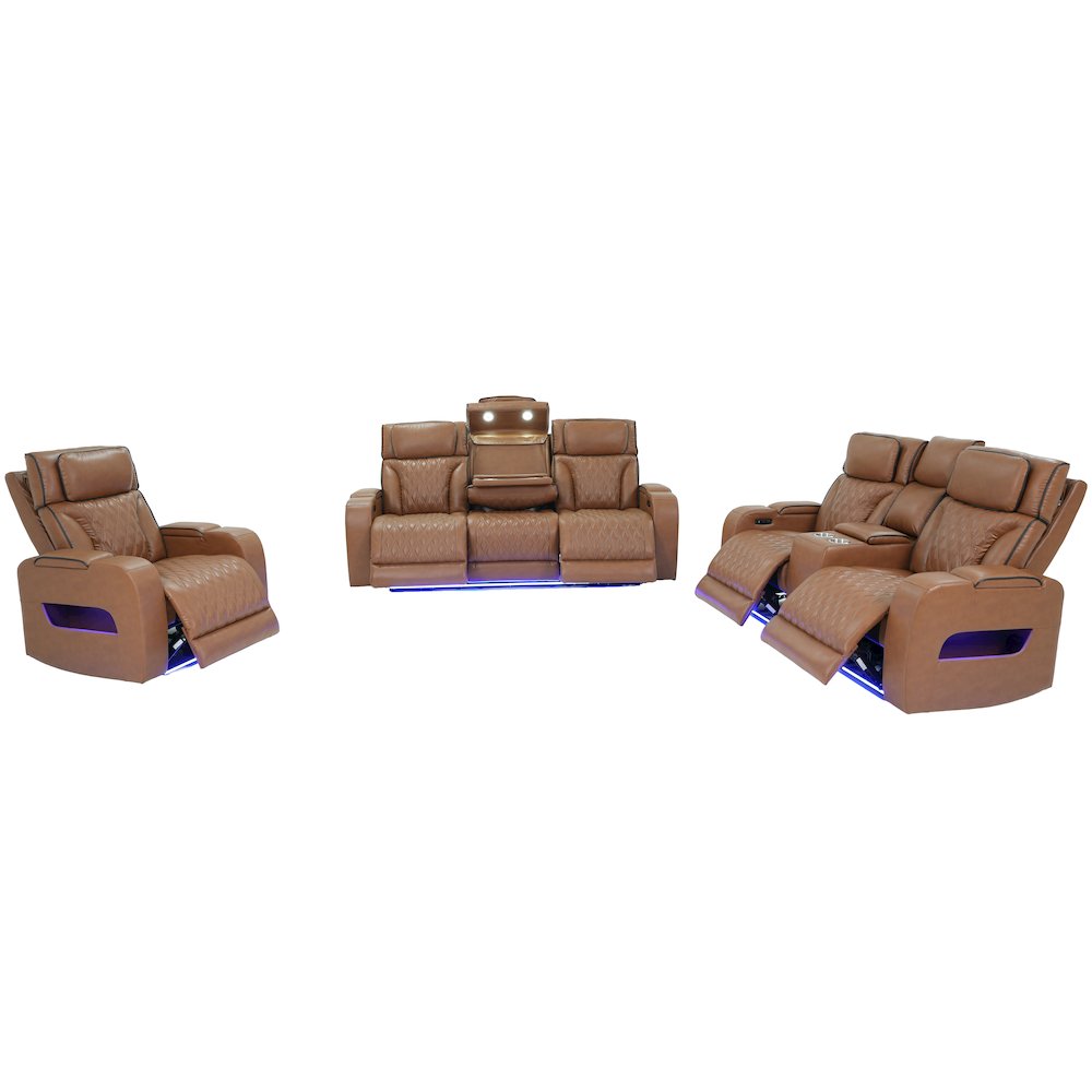 Light Brown Leather Aire Transformer Power Reclining Sofa
