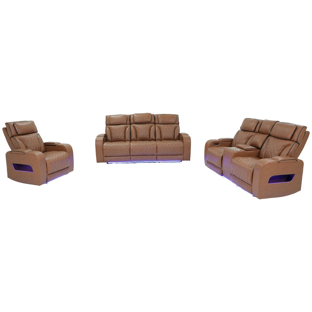 Light Brown Leather Aire Transformer Power Reclining Sofa