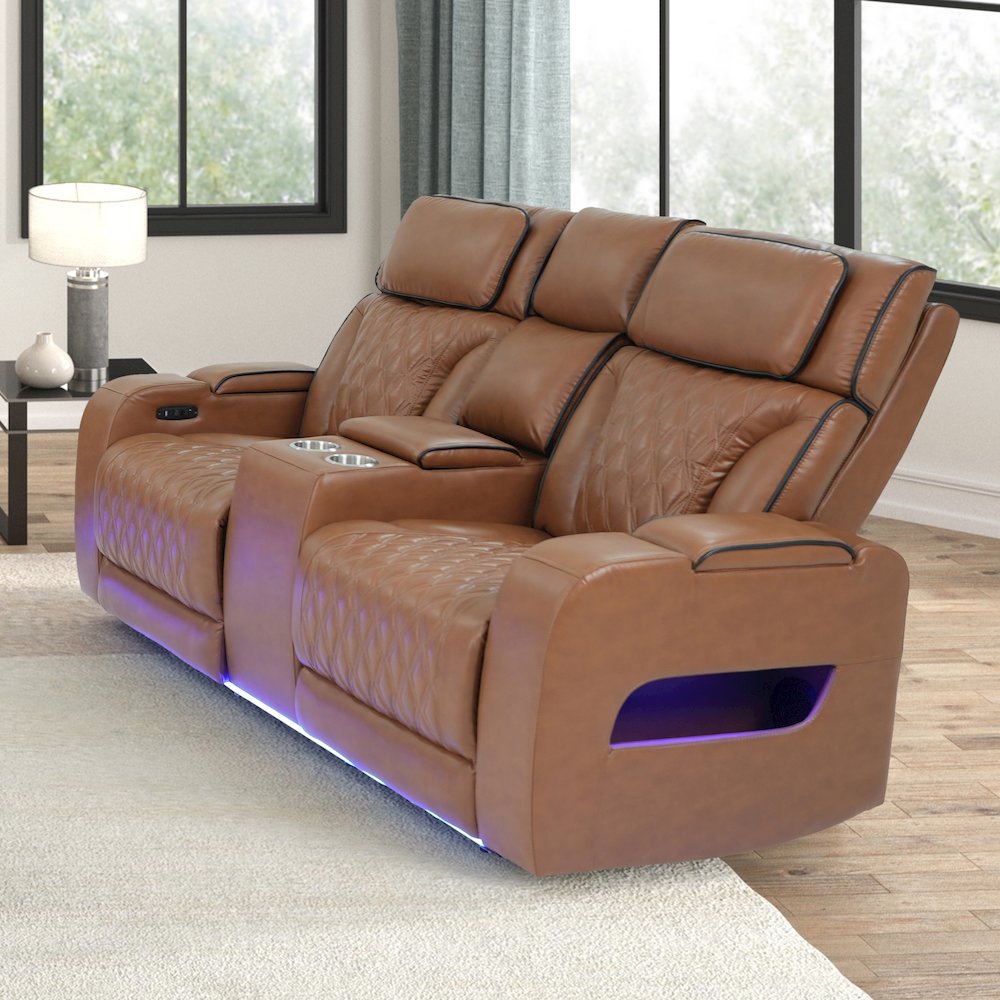 74″Light Brown Leather Aire Transformer Power Reclining Loveseat