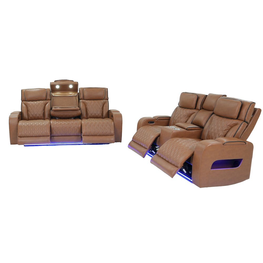 Light Brown Leather Aire Transformer Power Reclining Sofa & Loveseat