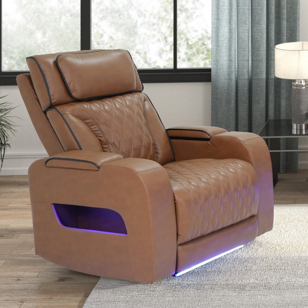38″ Light Brown Leather Aire Transformer Power Reclining Chair