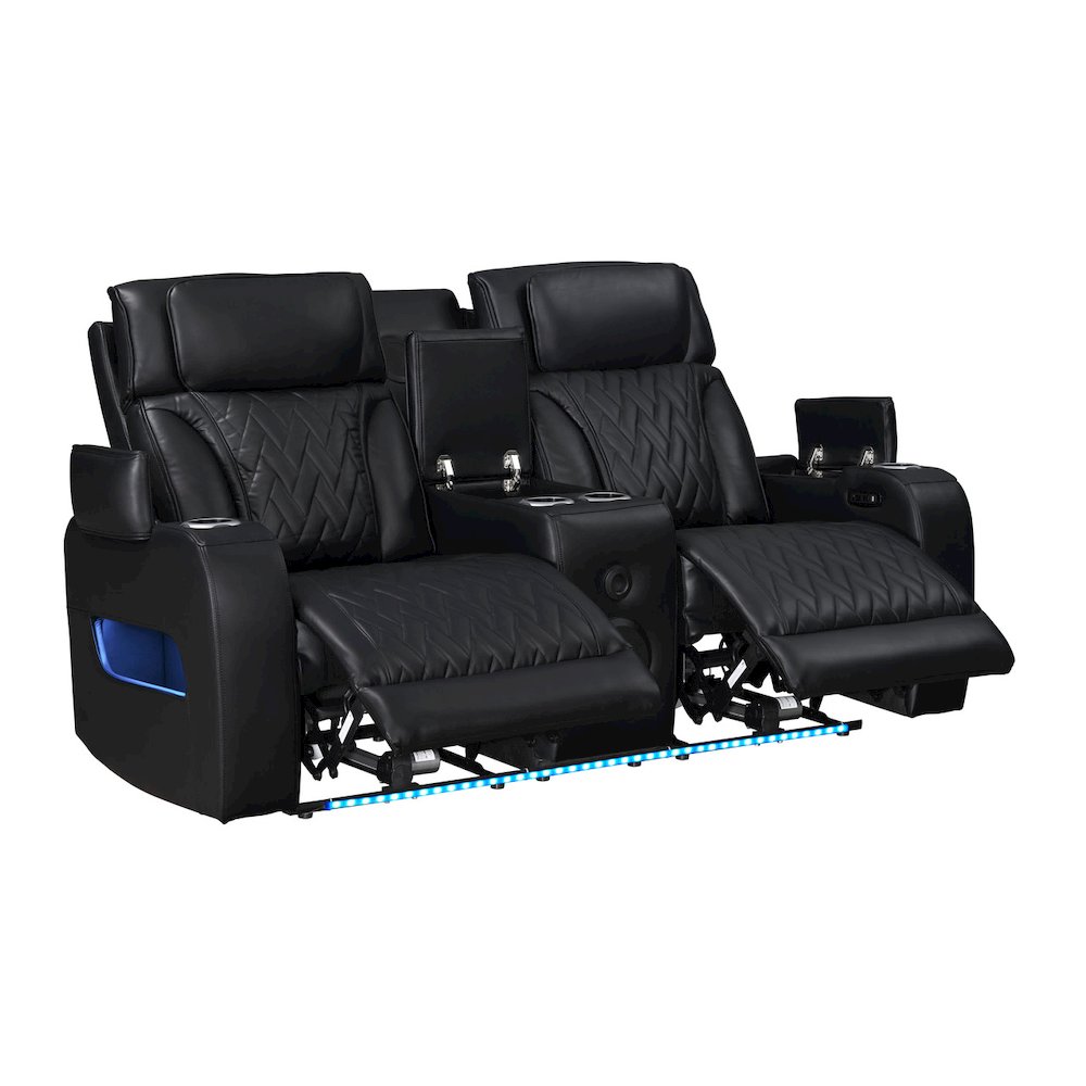 74″W Black Leather Aire Transformer Power Reclining Loveseat with Power Headrest