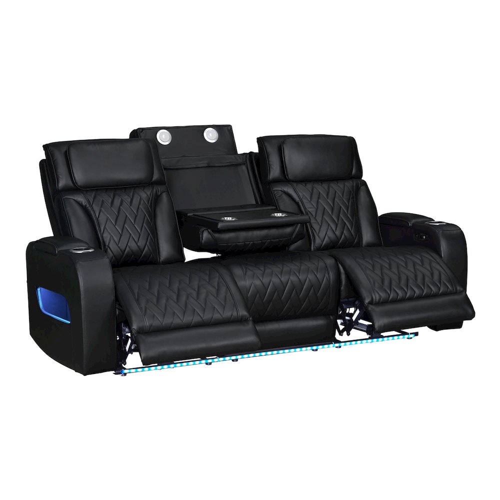 84″W Black Leather Aire Transformer Power Reclining Sofa with Power Headrest