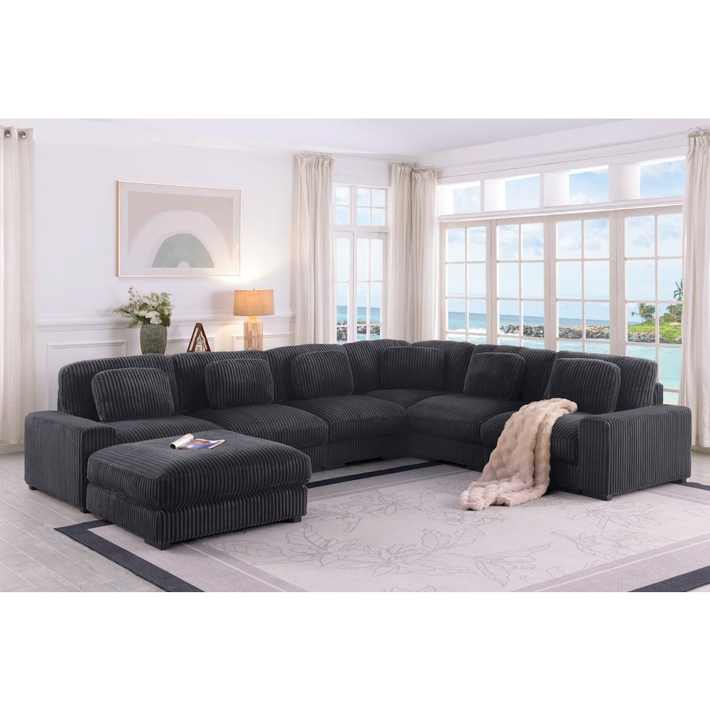 151″W Corduroy Fabric Reversible L-Shape Modular Sectional Sofa with Ottoman