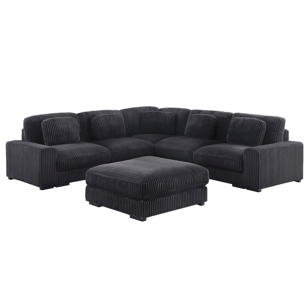 117″W Corduroy Fabric Reversible L-Shape Modular Sectional Sofa with Ottoman