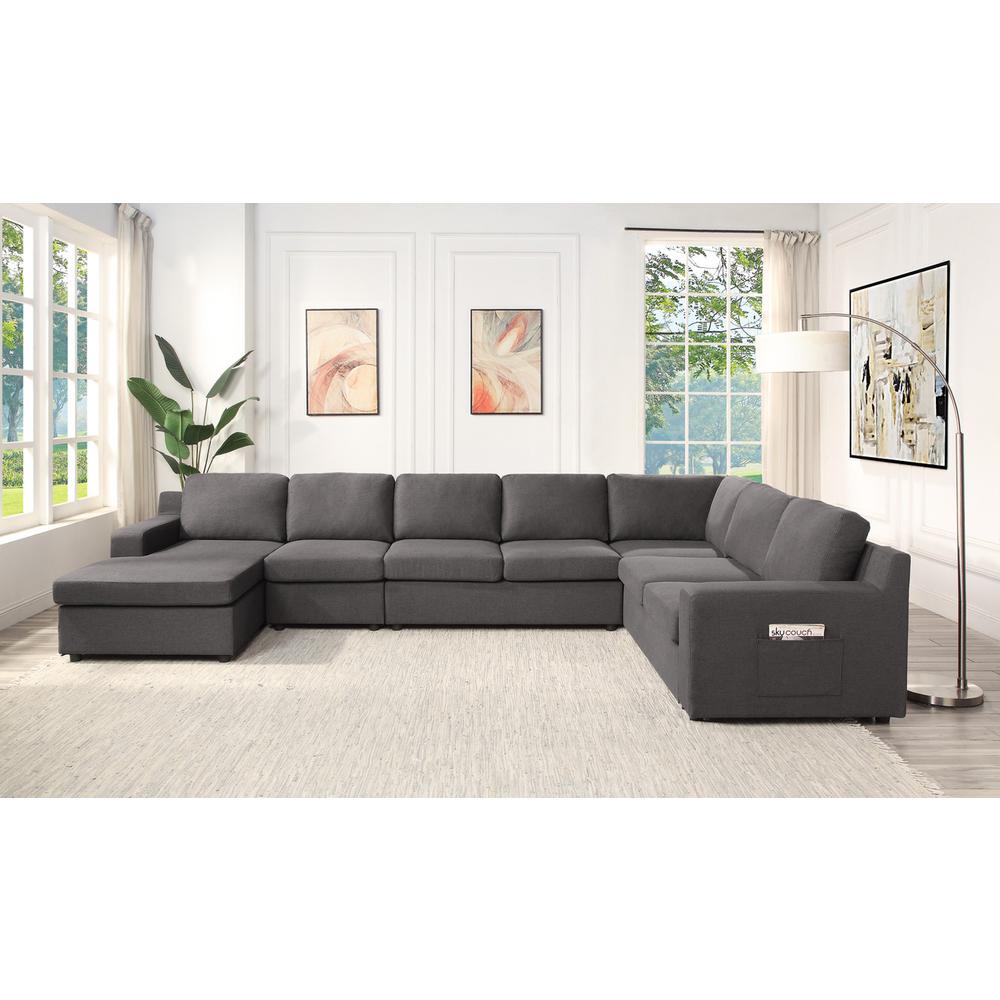 7-Seater U-Shape Sectional Sofa Chaise with Pocket