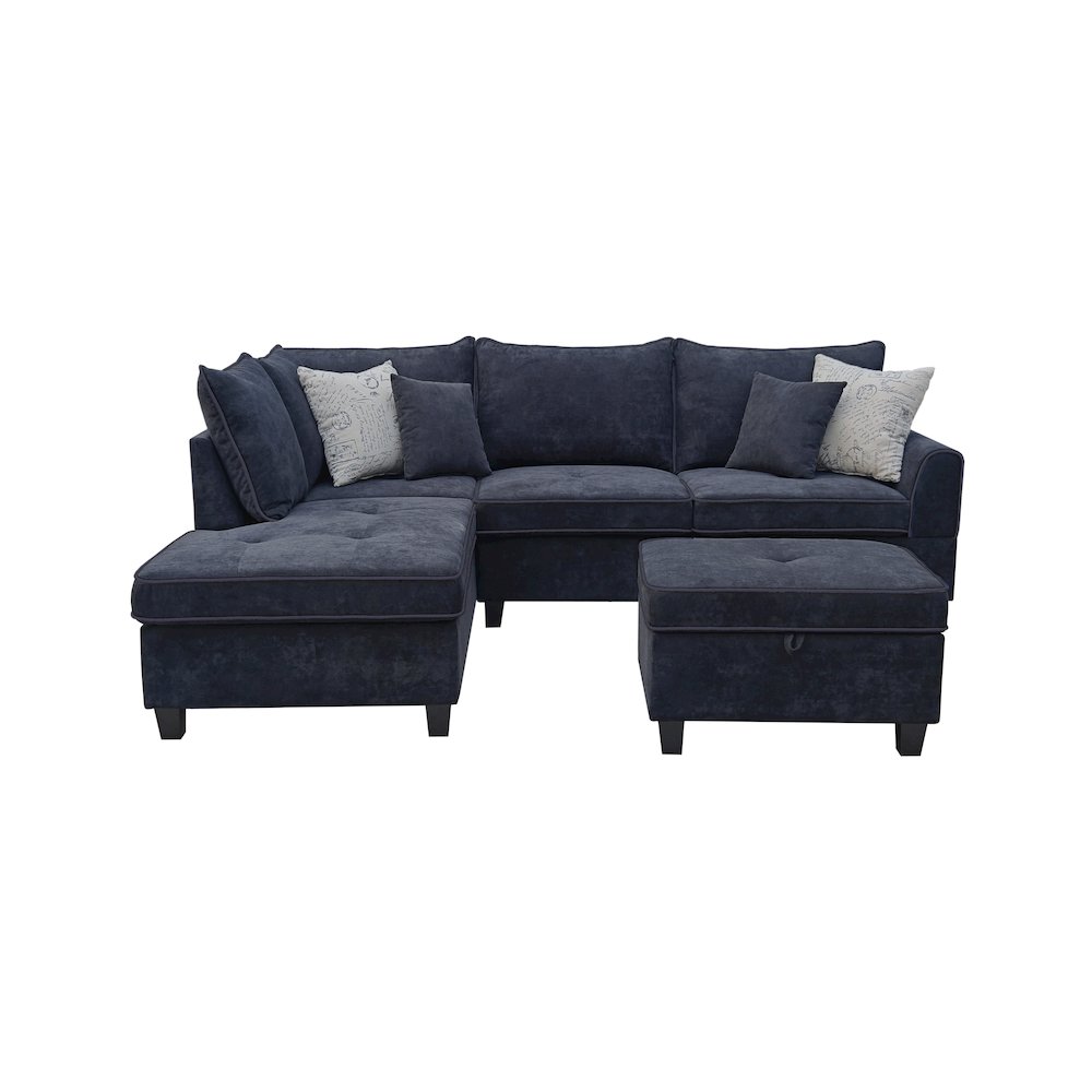 Harmony 99″W Black Sectional Sofa with Left-Facing Chaise and Storage Ottoman