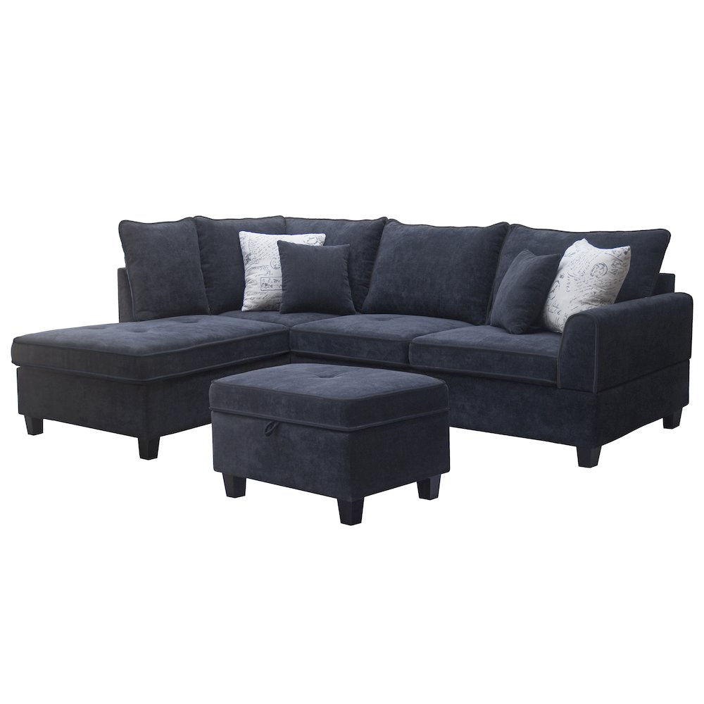Harmony 99″W Black Sectional Sofa with Left-Facing Chaise and Storage Ottoman