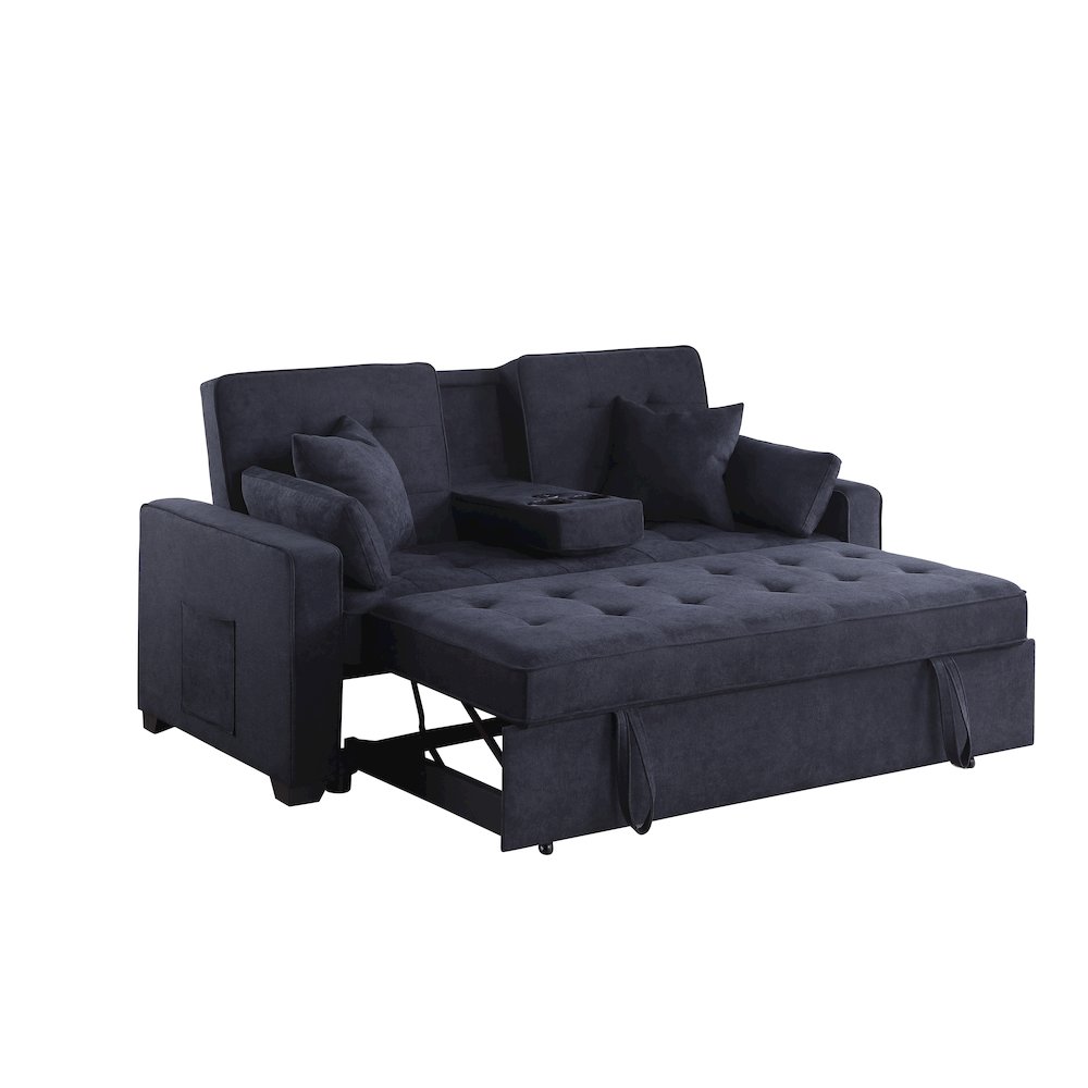Cody II 70″W Dark Gray Woven Convertible Sleeper Loveseat with Dropdown Console