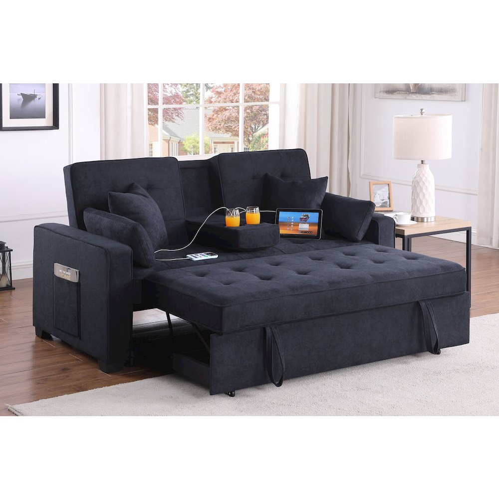 Cody II 70″W Dark Gray Woven Convertible Sleeper Loveseat with Dropdown Console