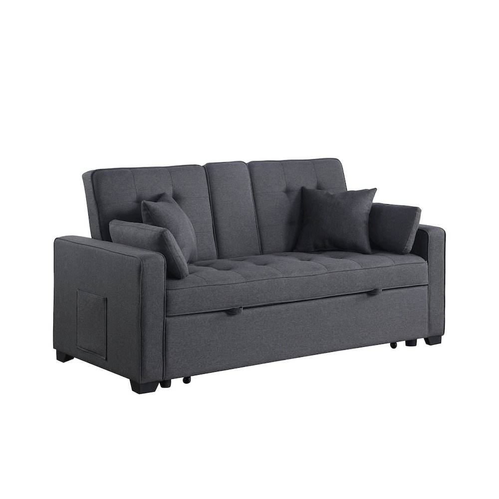 Cody II 70″W Dark Gray Linen Convertible Sleeper Loveseat with Dropdown Console