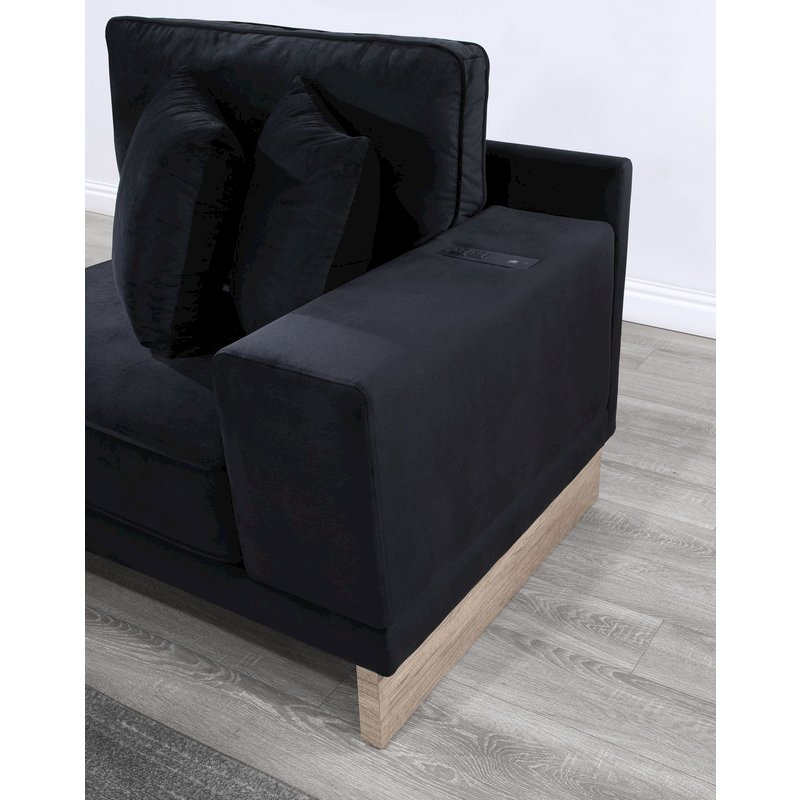 Memphis 122.5″W Black Velvet Reversible Sectional Sofa Ottoman
