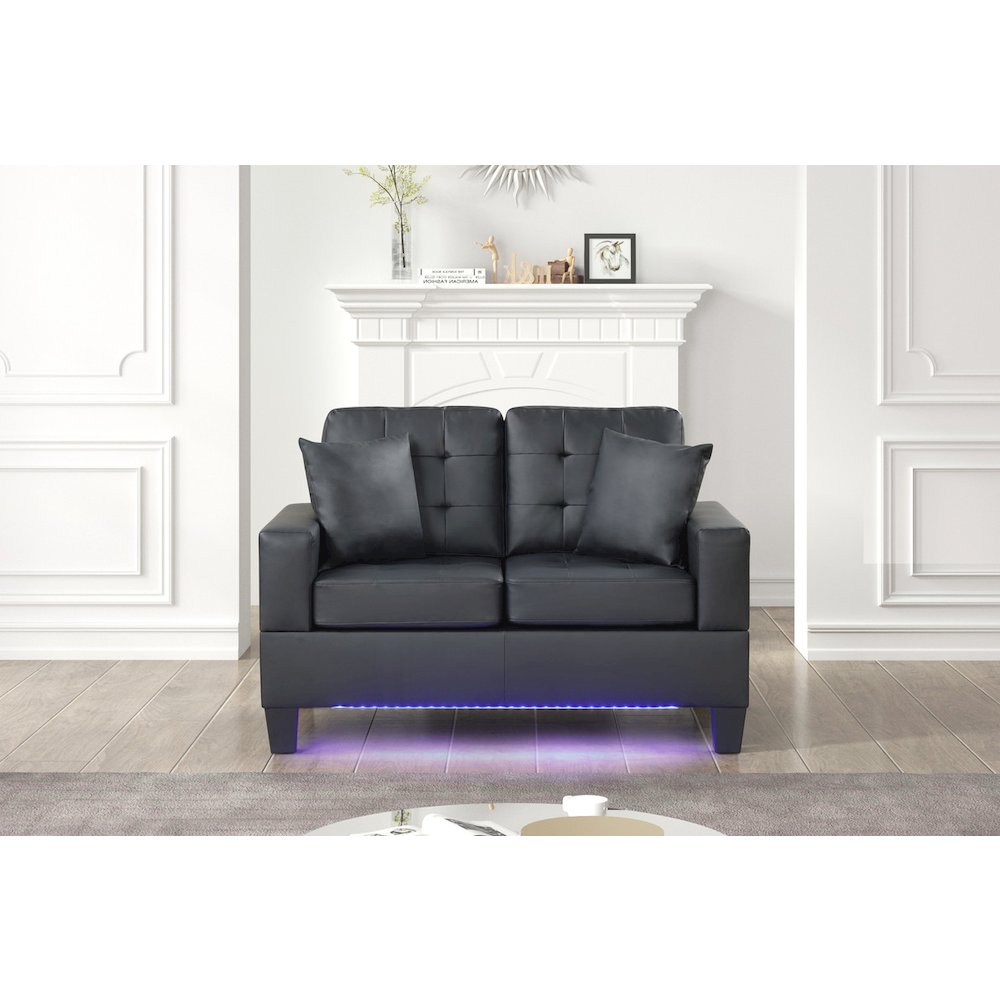 55.5″W Black PVC Fabric Loveseat with LED Lights