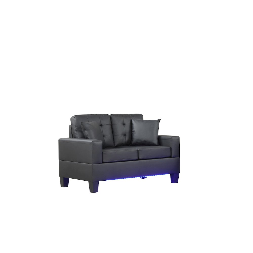 55.5″W Black PVC Fabric Loveseat with LED Lights