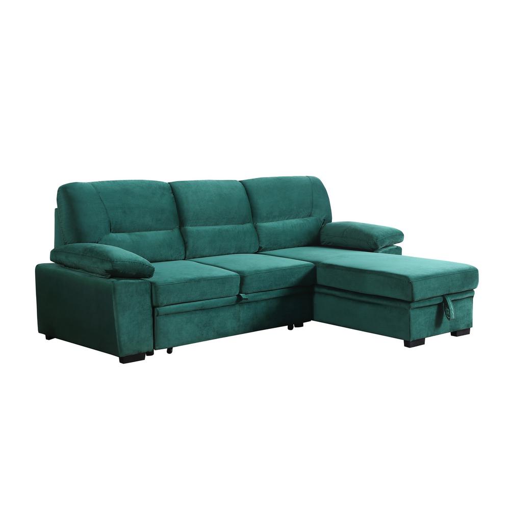 Kipling Green Woven Fabric Reversible Sleeper Sectional Sofa Chaise
