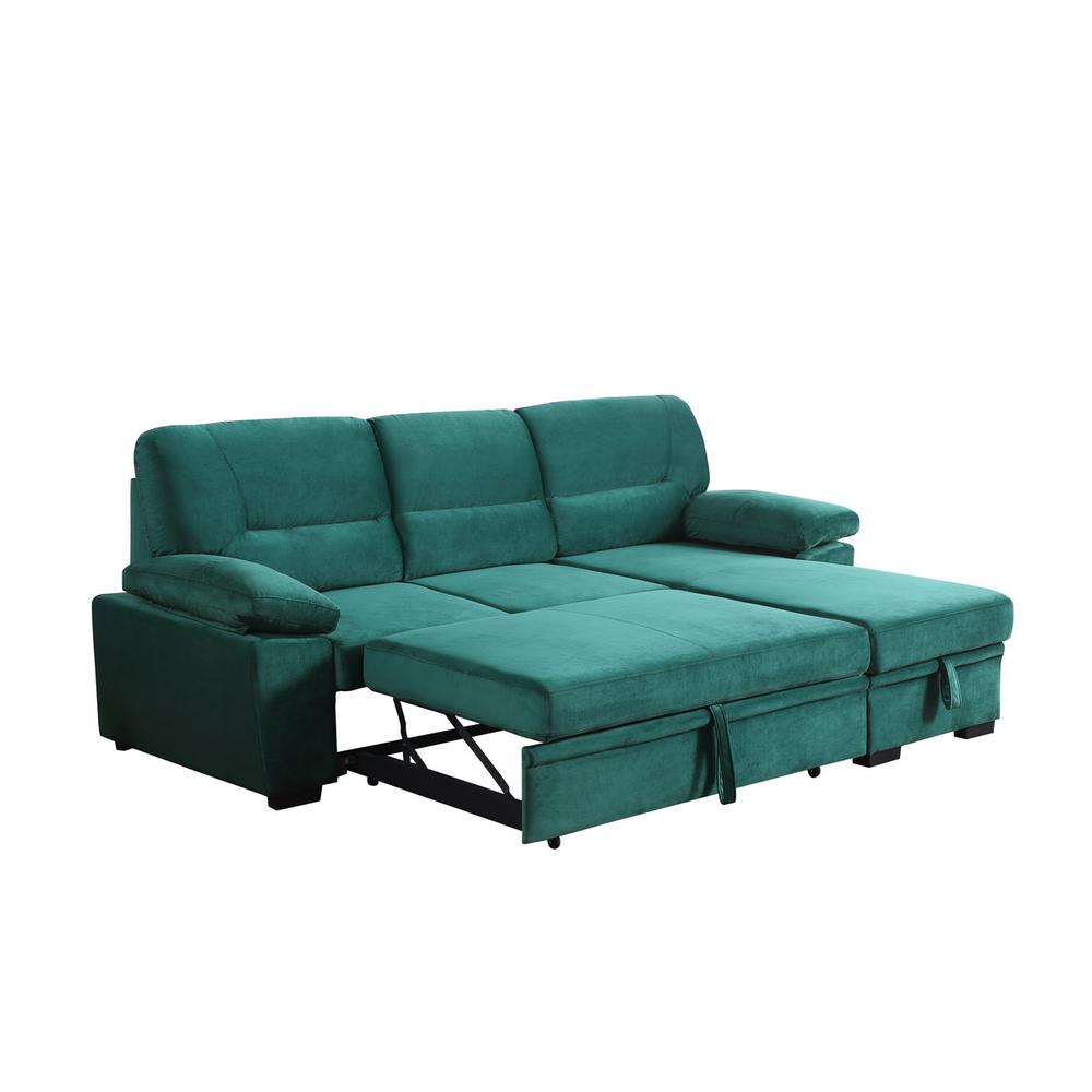 Kipling Green Woven Fabric Reversible Sleeper Sectional Sofa Chaise