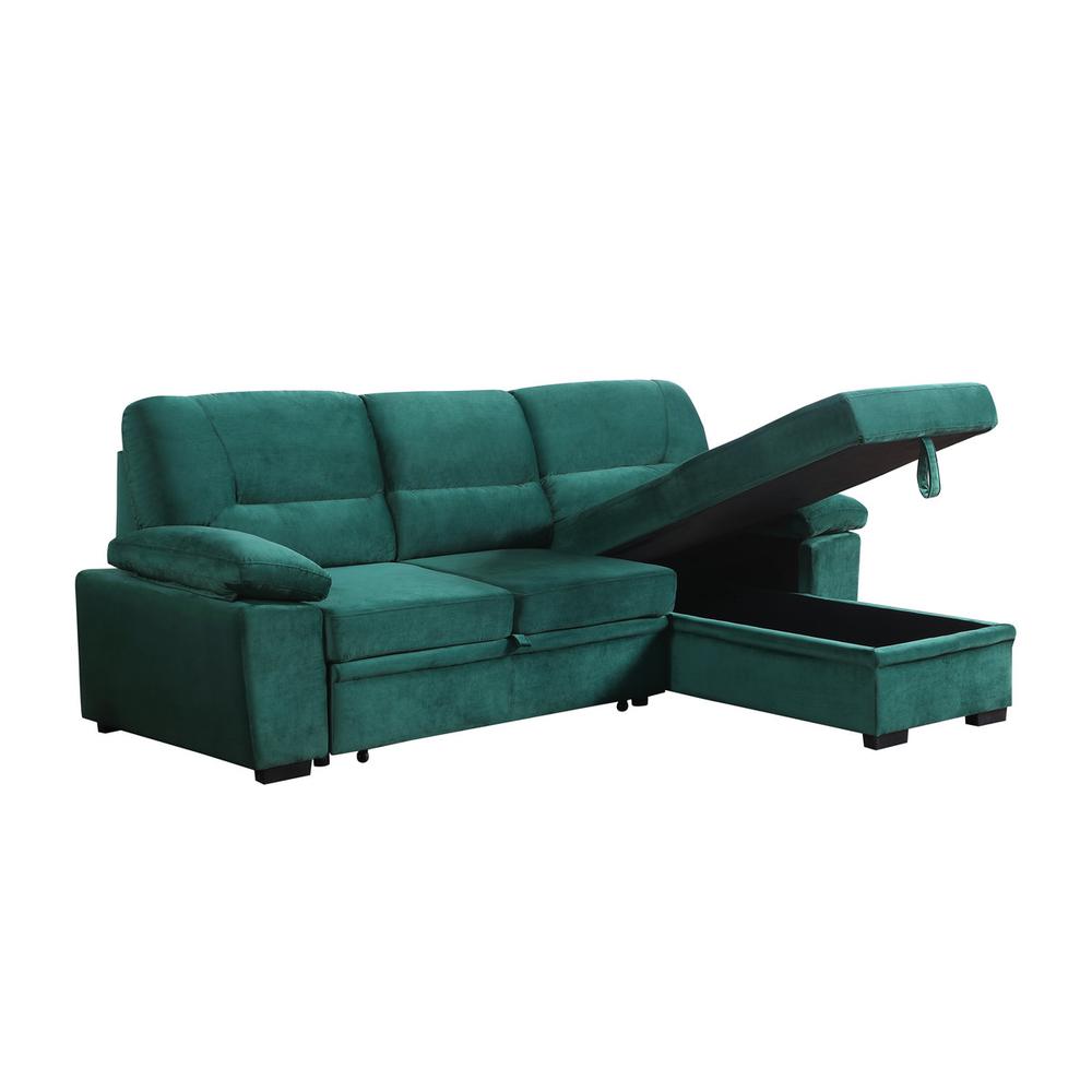 Kipling Green Woven Fabric Reversible Sleeper Sectional Sofa Chaise
