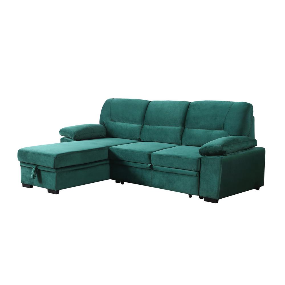 Kipling Green Woven Fabric Reversible Sleeper Sectional Sofa Chaise