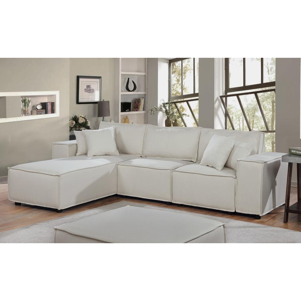 LILOLA Harvey Sofa with Reversible Chaise in Beige Linen