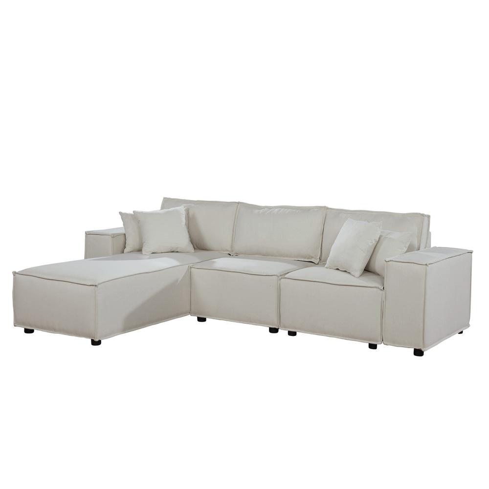 LILOLA Harvey Sofa with Reversible Chaise in Beige Linen