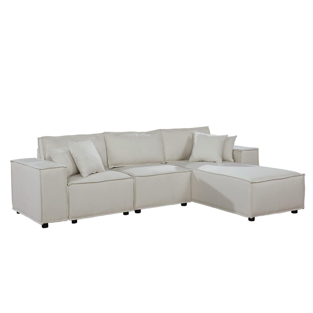 LILOLA Harvey Sofa with Reversible Chaise in Beige Linen