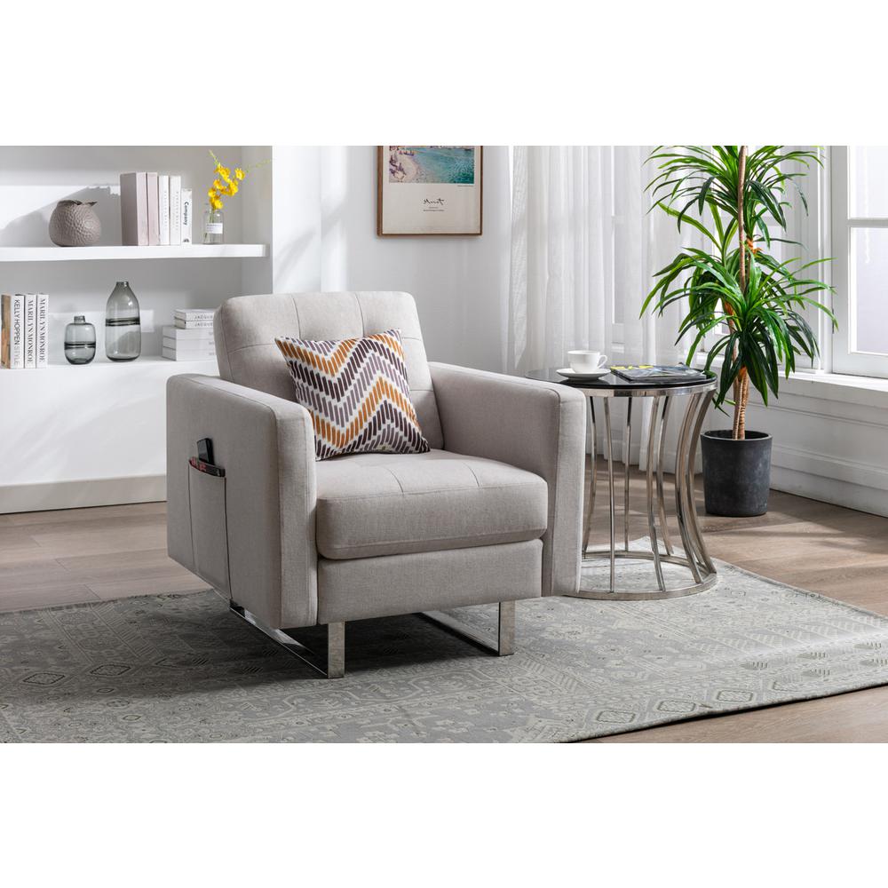 Victoria Beige Linen Fabric Armchair with Metal Legs