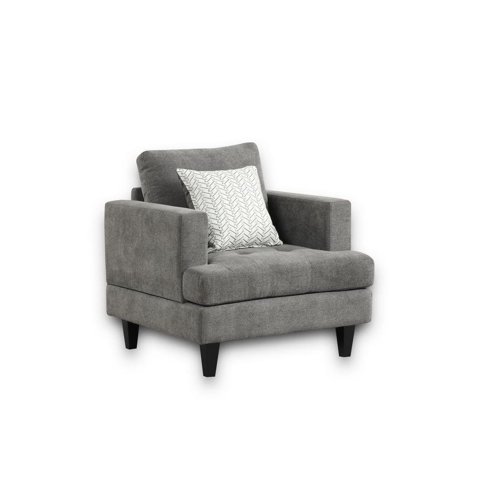 Callaway Gray Chenille Sofa Loveseat Chair Living Room Set with Throw Pillows