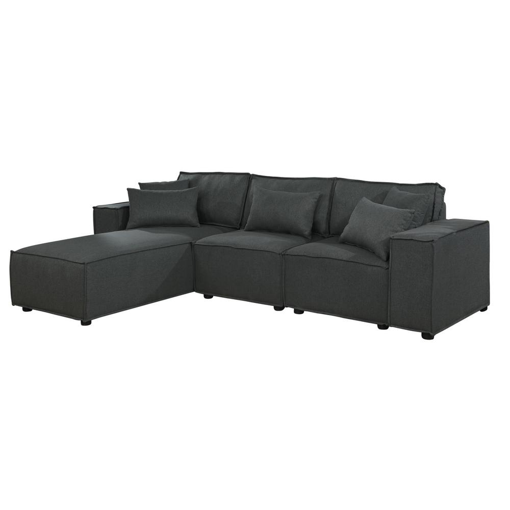LILOLA Harvey Sofa with Reversible Chaise in Dark Gray Linen