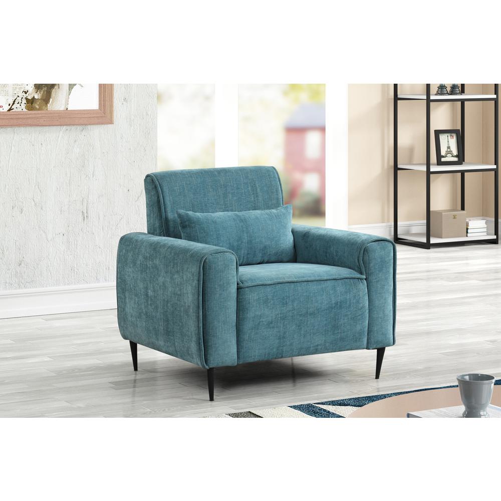 Valentina Blue Chenille Chair with Metal Legs and Throw Pillow