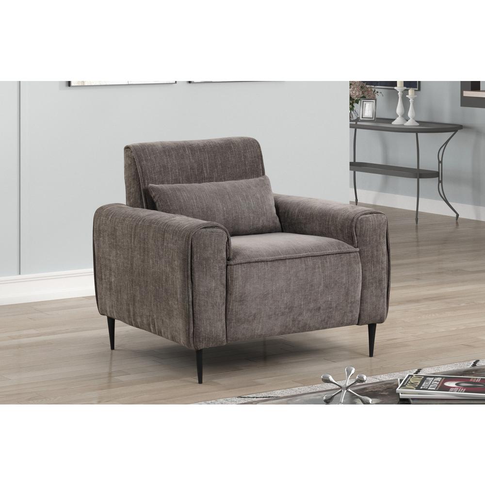Valentina Gray Chenille Chair with Metal Legs and Throw Pillow