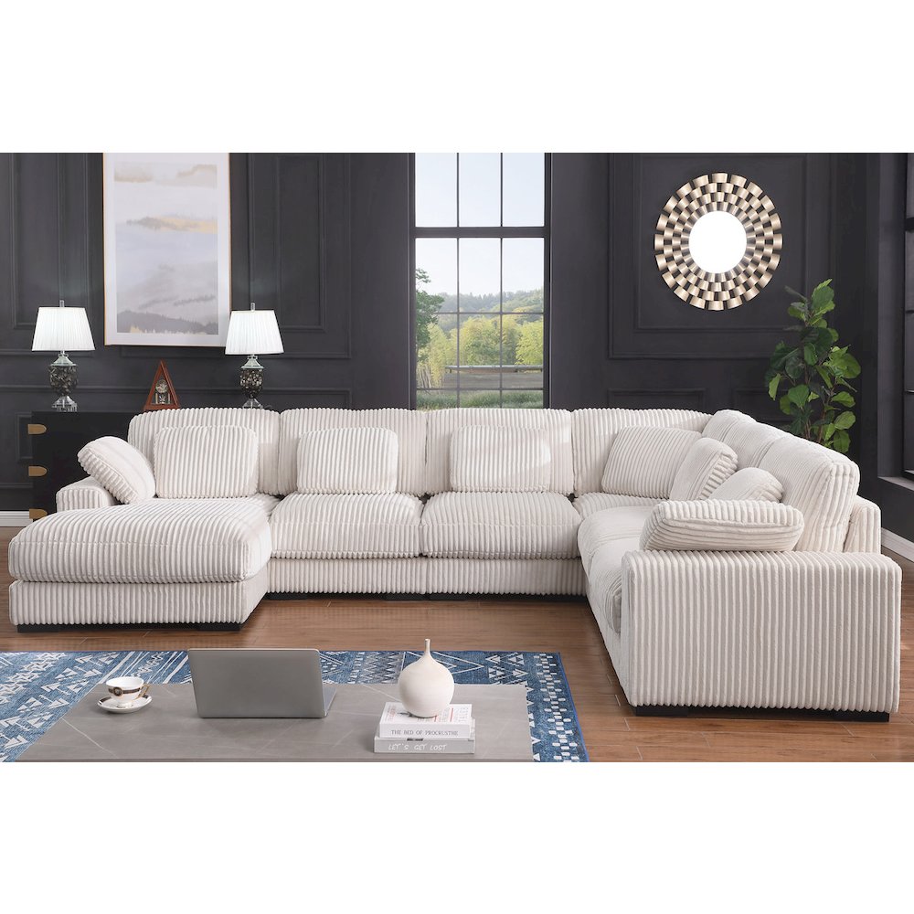 155.5″W Beige Corduroy Modular Corner Sectional Sofa with Left-Facing Chaise