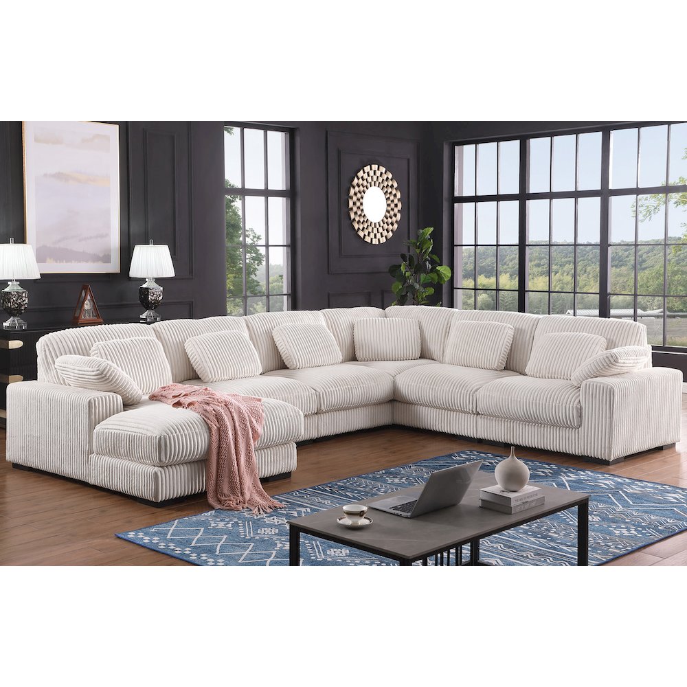 155.5″W Beige Corduroy Modular Corner Sectional Sofa with Left-Facing Chaise