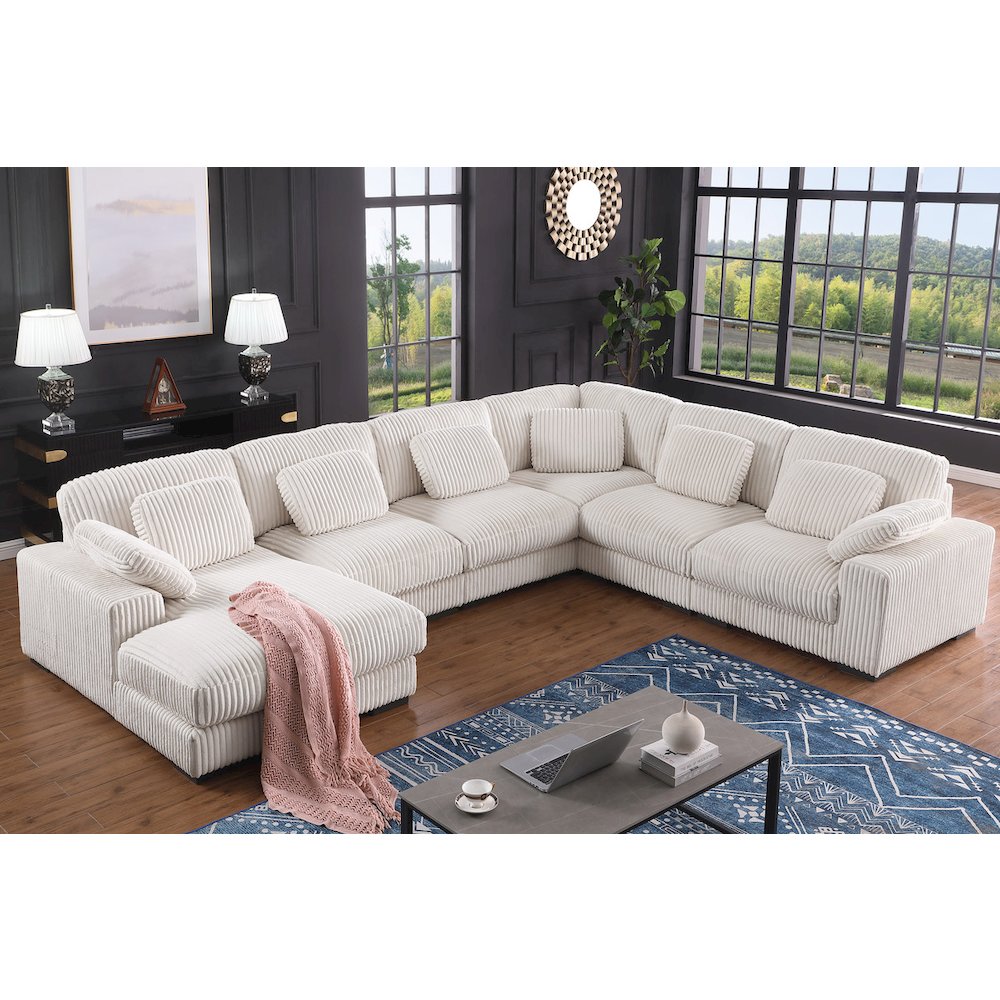 155.5″W Beige Corduroy Modular Corner Sectional Sofa with Left-Facing Chaise