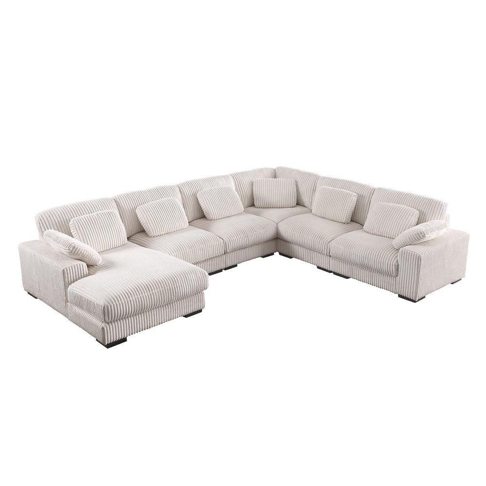 155.5″W Beige Corduroy Modular Corner Sectional Sofa with Left-Facing Chaise
